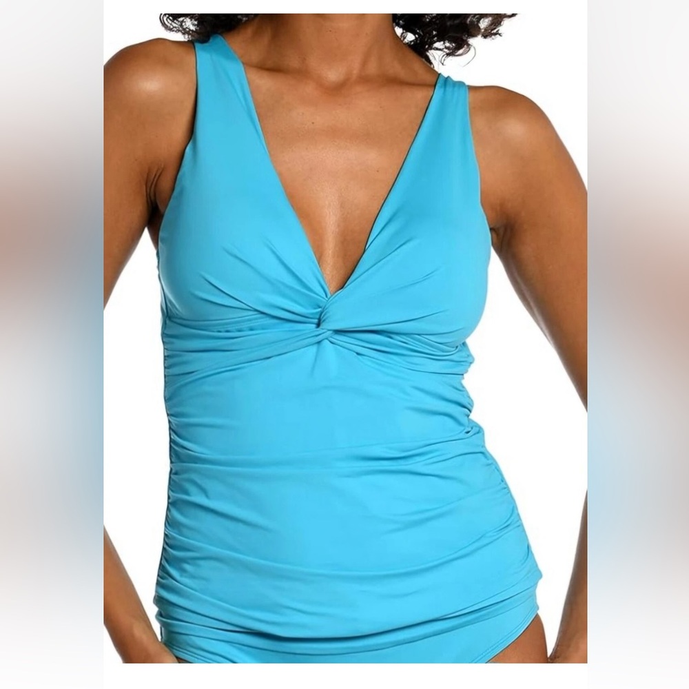 La Blanca NEW Island Goddess Twist Tie Back Tankini Top - Molded Cups Tummy Cont